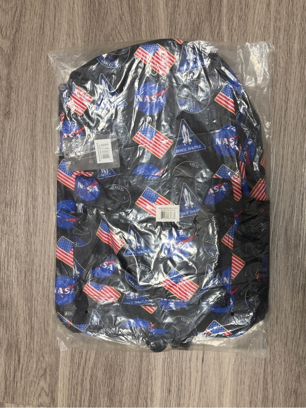 Kids NASA-Print Black Backpack with American Flag Motif